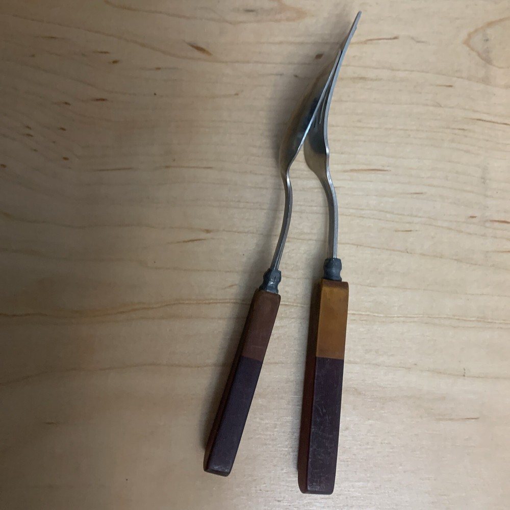 Bakelite Fork And Spoon Stainless Flatware Set Two Tone Brown