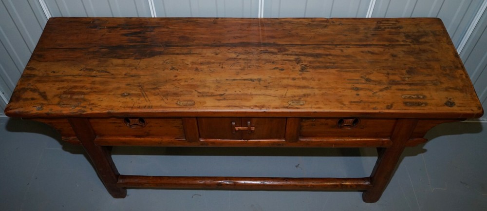 ANTIQUE CHINESE TEMPLE ALTER SIDEBOARD WITH CUPBOARDS IN SOLID TEAK REDDISH