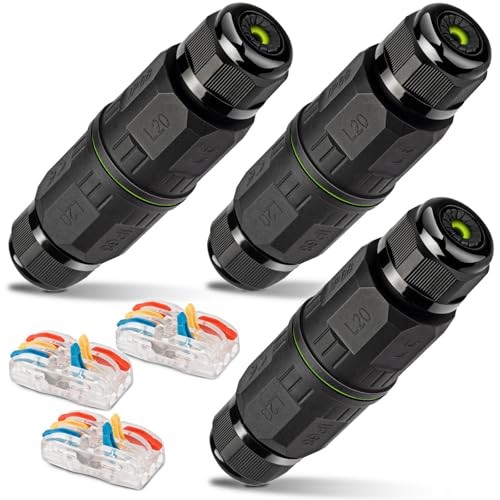 3-Pack Junction Box with 3 Pin Electrical Cable Connectors, IP68 Waterproof,