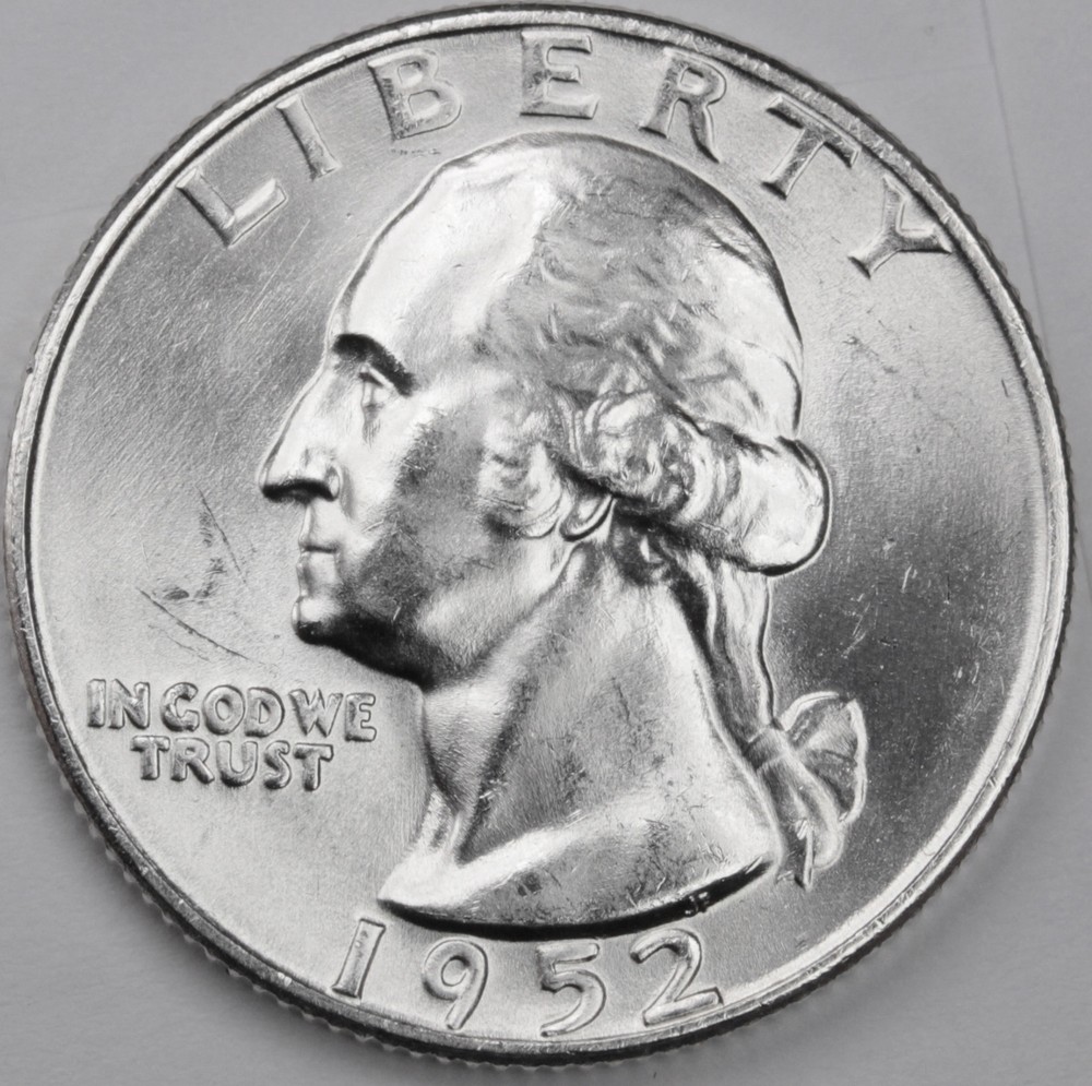 1952-d Washington Quarter.  Minimum Bag Marks.  BU.  (Inventory E)