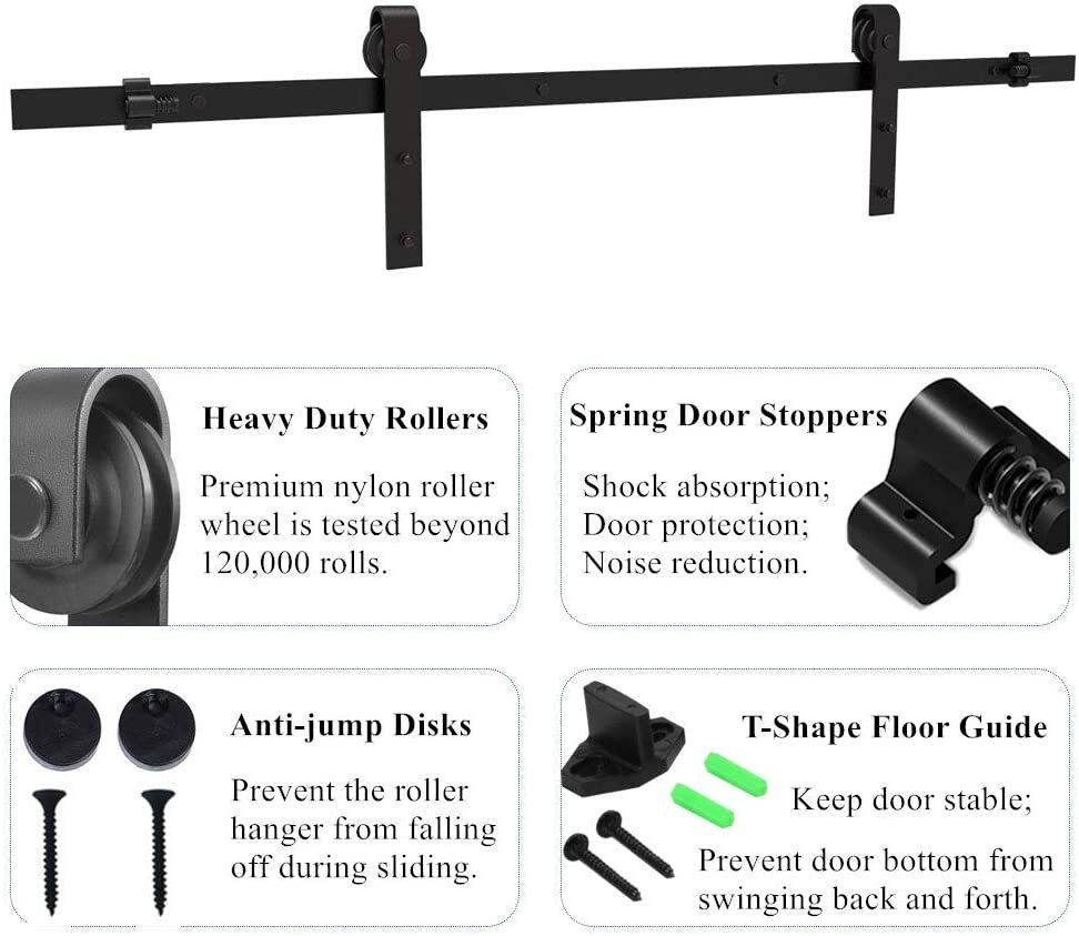 6.6FT Sliding Barn Door Hardware Kit Modern Closet Hang Style Track Rail Black