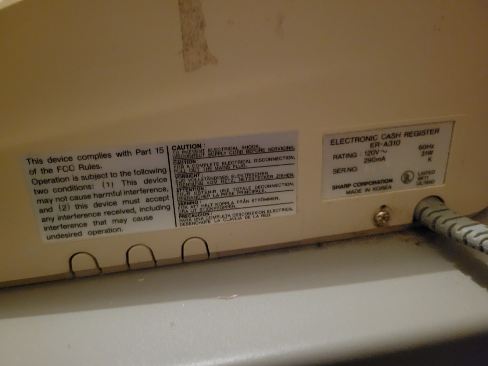 Sharp Electronic Cash Register ER-A310 With Key Tested Needs Paper