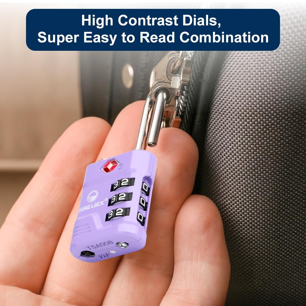 TSA Approved Luggage Lock – 3-Digit Resettable Combination Padlock with Open ...