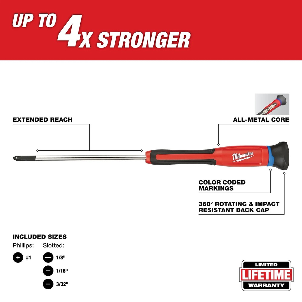 MILWAUKEE 48-22-2604 4PC Precision Screwdriver Set