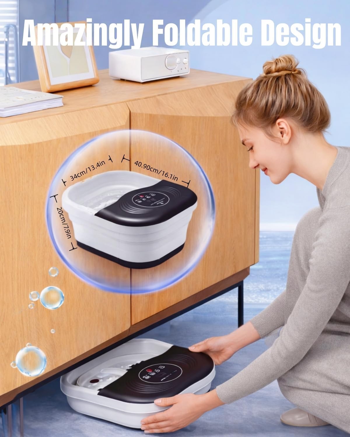 SPA4PIEDS Collapsible Heated Foot Spa w/ Bubble & Red Light Temperature Control