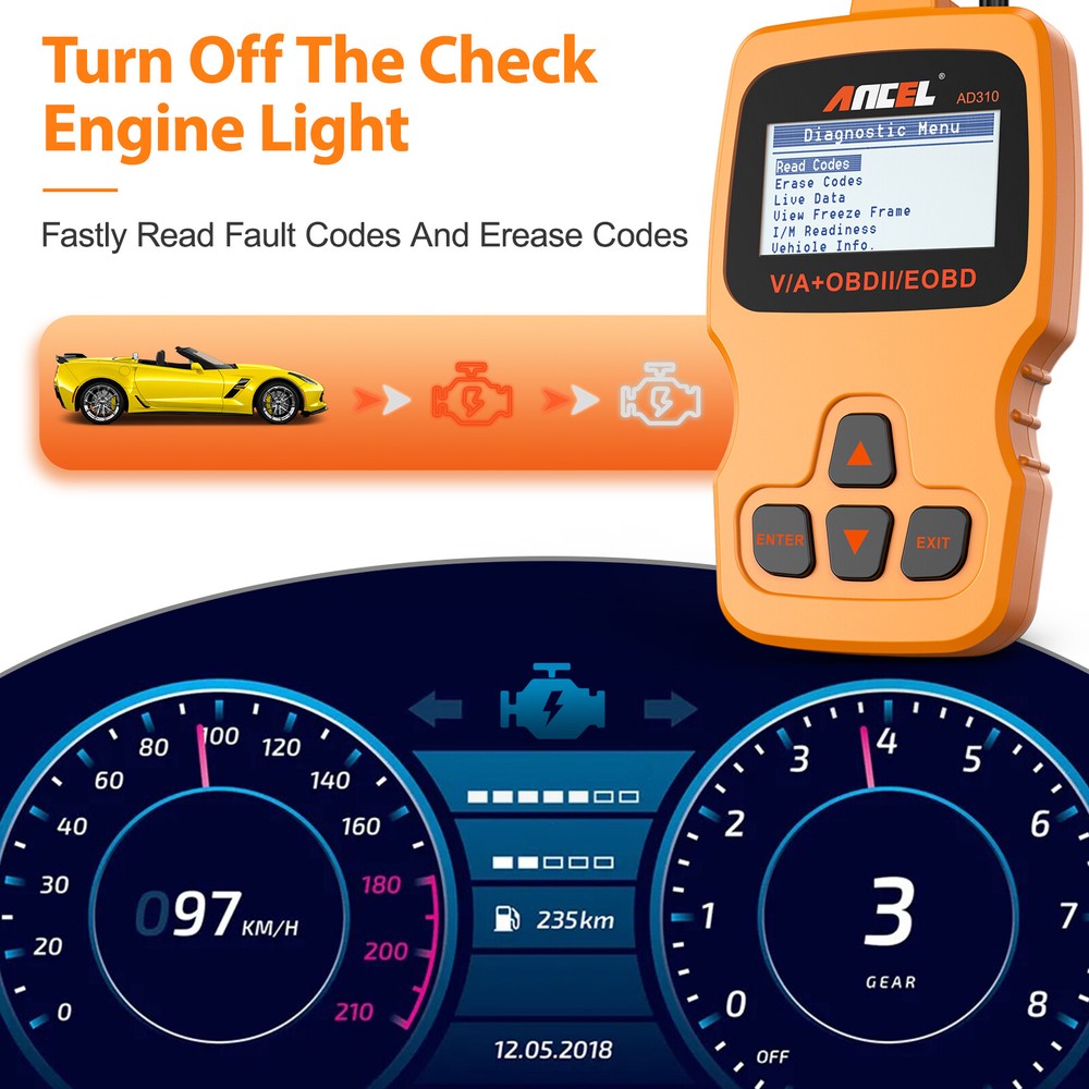 Ancel AD310 Code Reader OBD2 Scanner Car Diagnostic Tool Check Engine Fault