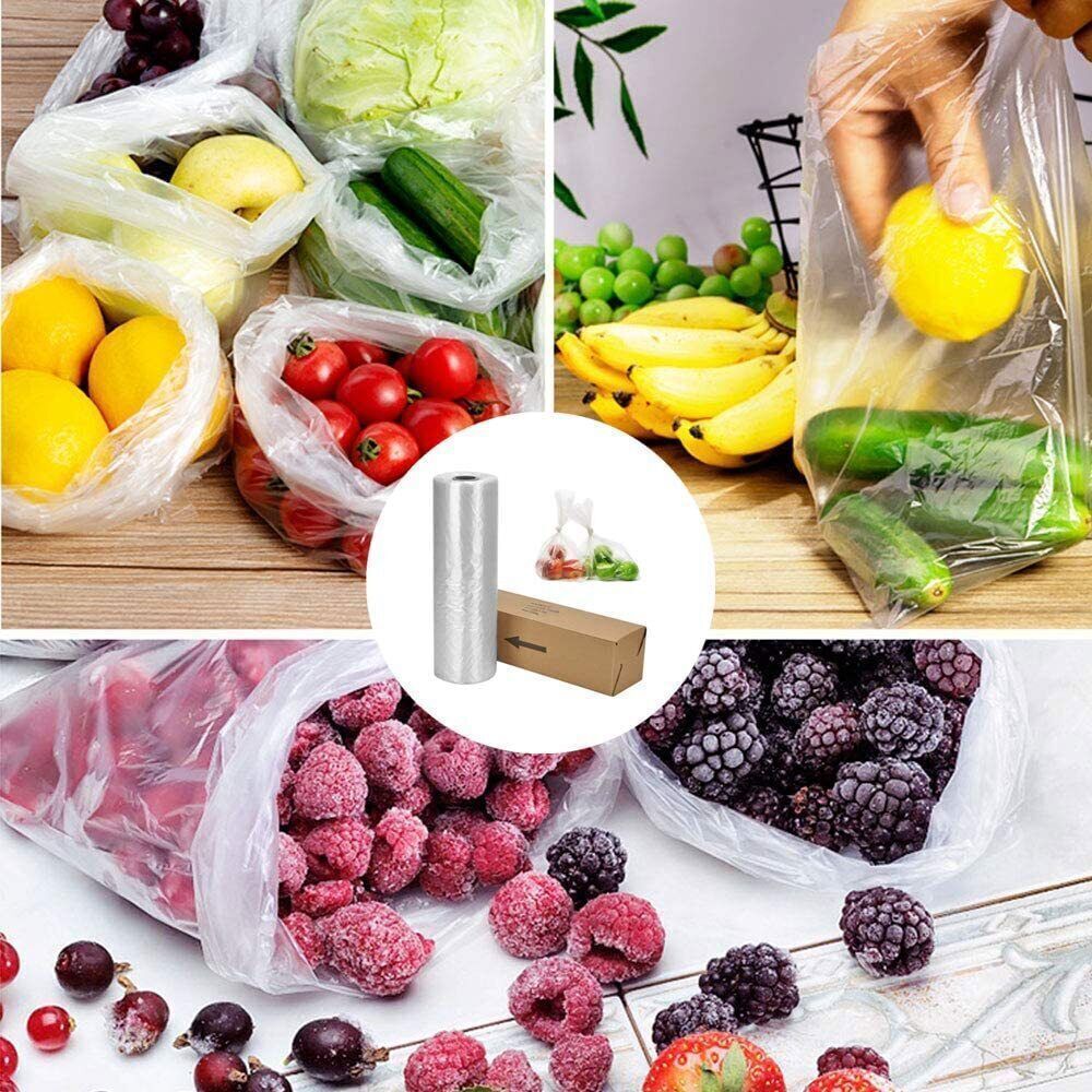 350/400Bags / Roll Clear Plastic Produce Bags On Roll Kitchen Food Storage Fruit