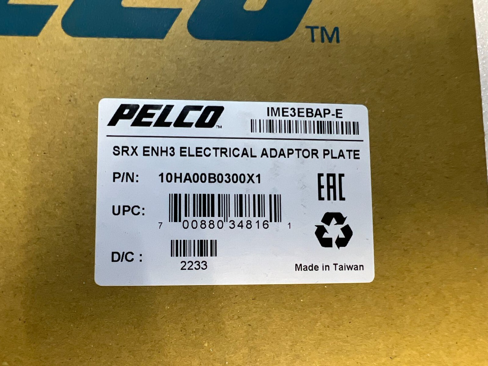 PELCO 10HA00B0300X1 IME3EBAP-E ELECTRICAL ADAPTOR PLATE SATIX ENHANCED 3 SERIES