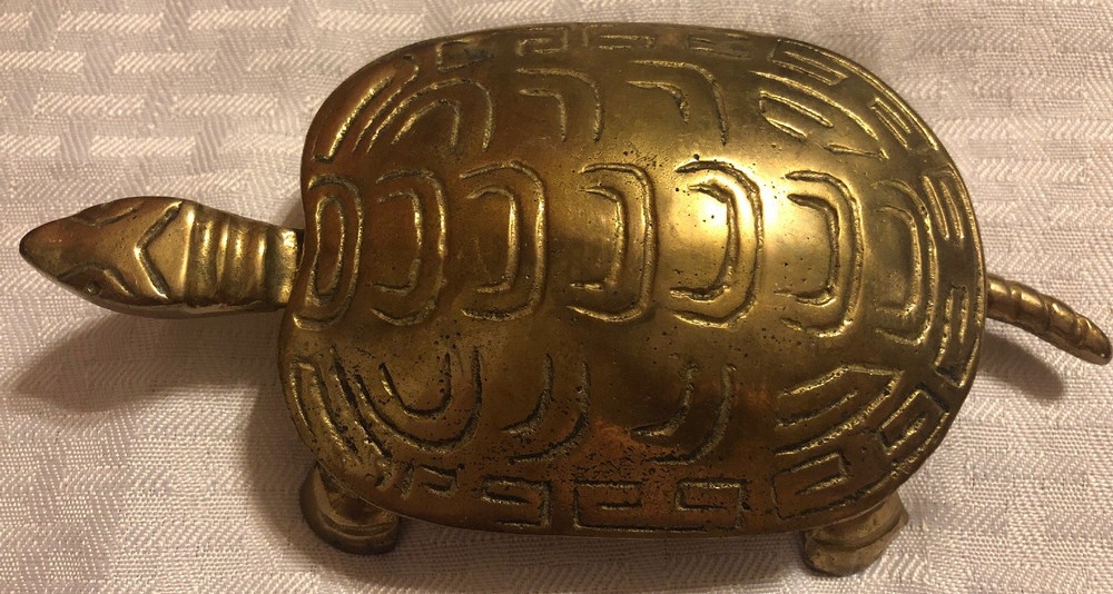 Vintage BRASS TURTLE Ashtray Trinket
