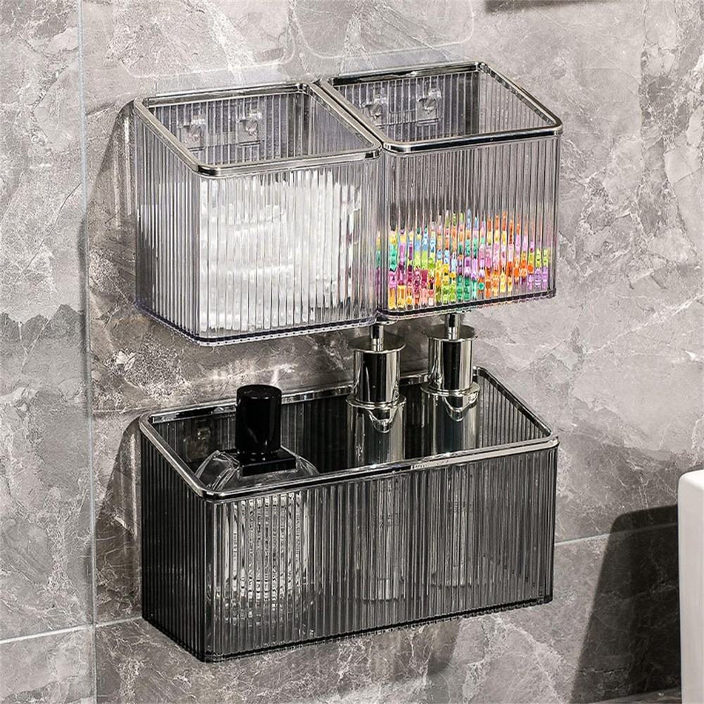 Floating Shelves Wall Bin Organizer Adhesive Wall Mounted Plastic Storage Org...