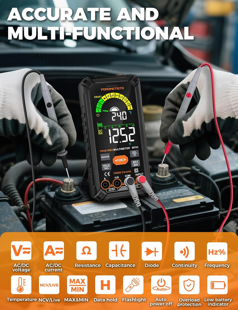 Digital Multimeter Tester 10000 Counts, Smart Multimeter Rechargeable, Auto-Rang
