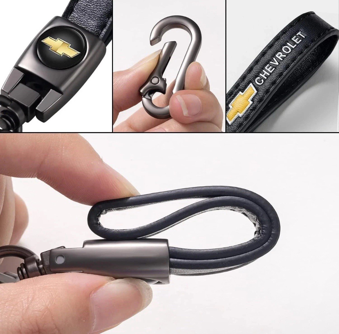 Chevrolet Genuine Leather Black Chrome Car Keychain for Chevrolet Equinox Impala