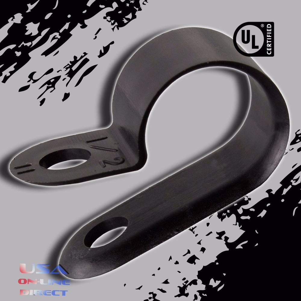 100 PCS 1/2" Inch R-Type CABLE CLAMPS NYLON BLACK HOSE WIRE ELECTRICAL RING LOOP