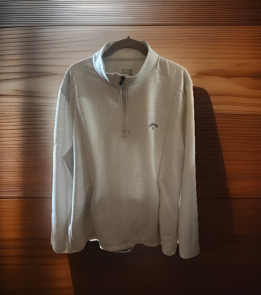 Callaway Opti-Dri Mens 1/4 Zip Golf Pullover White XL Textured Performance