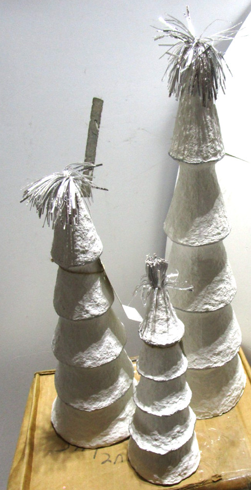 3 Pottery Barn paper pulp white silver Christmas Trees product develop sample
