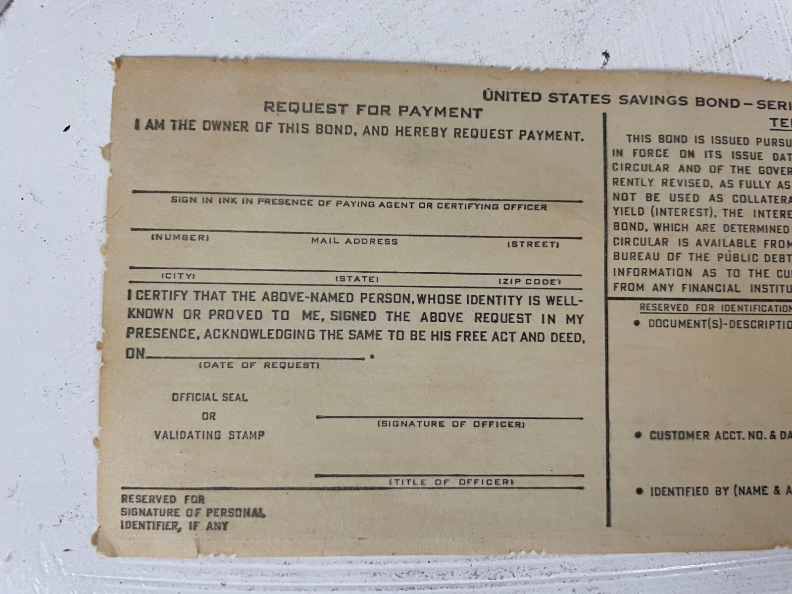 Vintage The United States Of America Twenty Five Dollars Savings Bond Series E