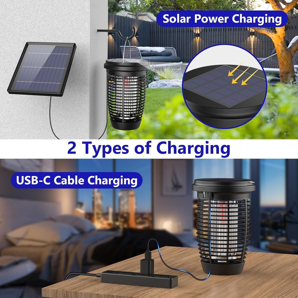 4500V Solar Bug Zapper 2-in-1 Mosquito Killer Lamp with Ground Pole Type-C