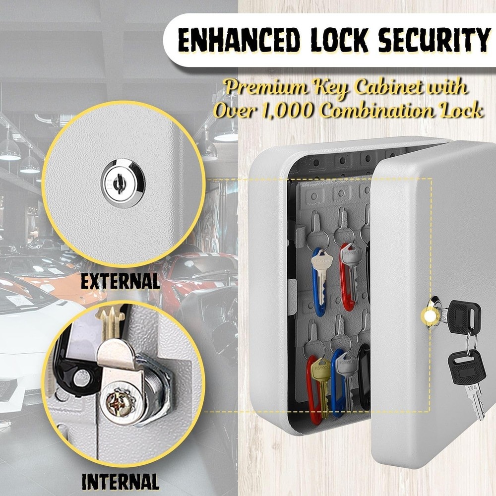Wall-Mount Key Box Organizer - 40 Capacity Lock Box with Code Security
