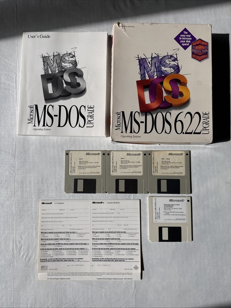 Microsoft MS-DOS 6.22 Upgrade Original in Box, 4 Disks & User Guide Untested