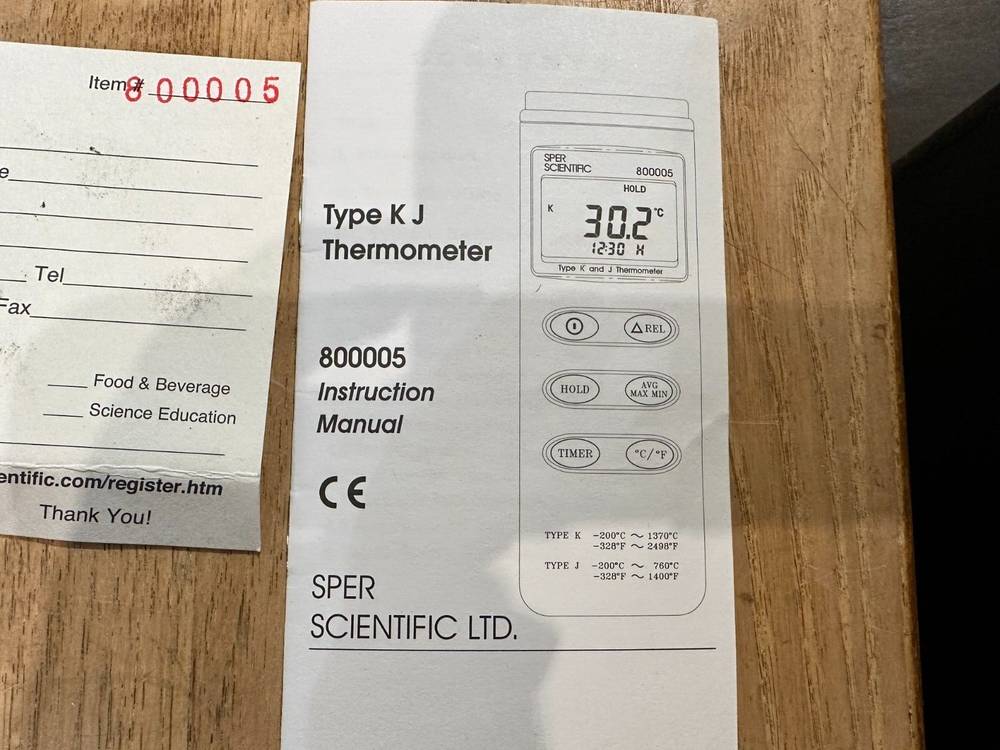 SPER Scientific 800005 Type K & J Thermometer - UNUSED
