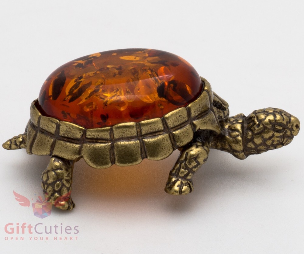 Brass Amber Figurine Tortoise Turtle with amber shell IronWork