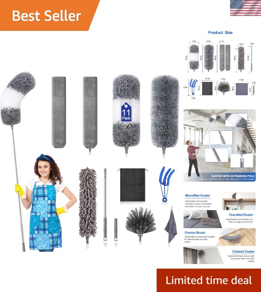 All-in-One 11PCS Microfiber Cleaning Duster Kit with High-Quality Extension Pole