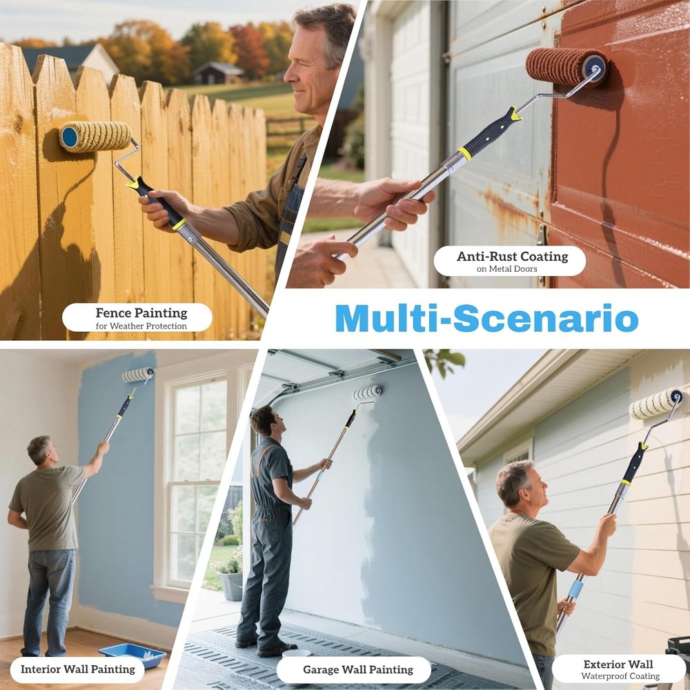 Paint Roller Kit - Set with 2" Paint Brush, Heavy-Duty 9" Paint Roller Frame, 48