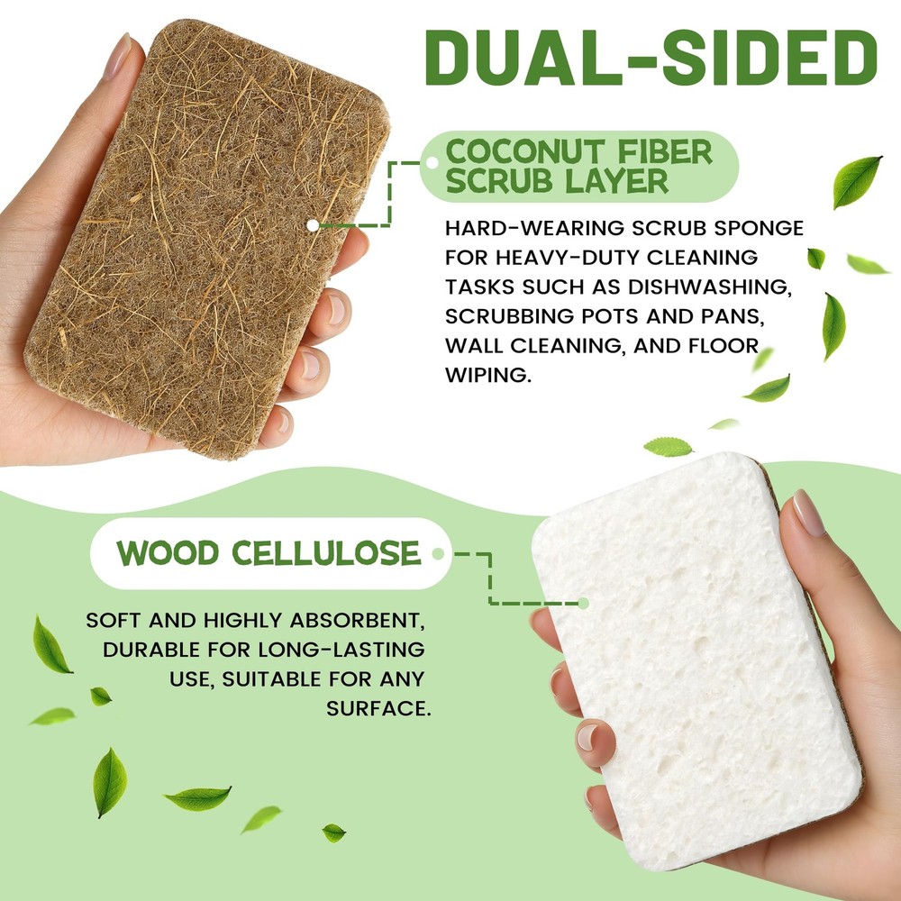 12 Count Plant-Based Kitchen Sponges, Compostable Cellulose Sponge, Biodegrad...