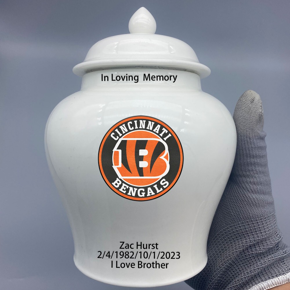 Ceramic Medium Urn for Cincinnati Bengals Football Theme, Custom Text