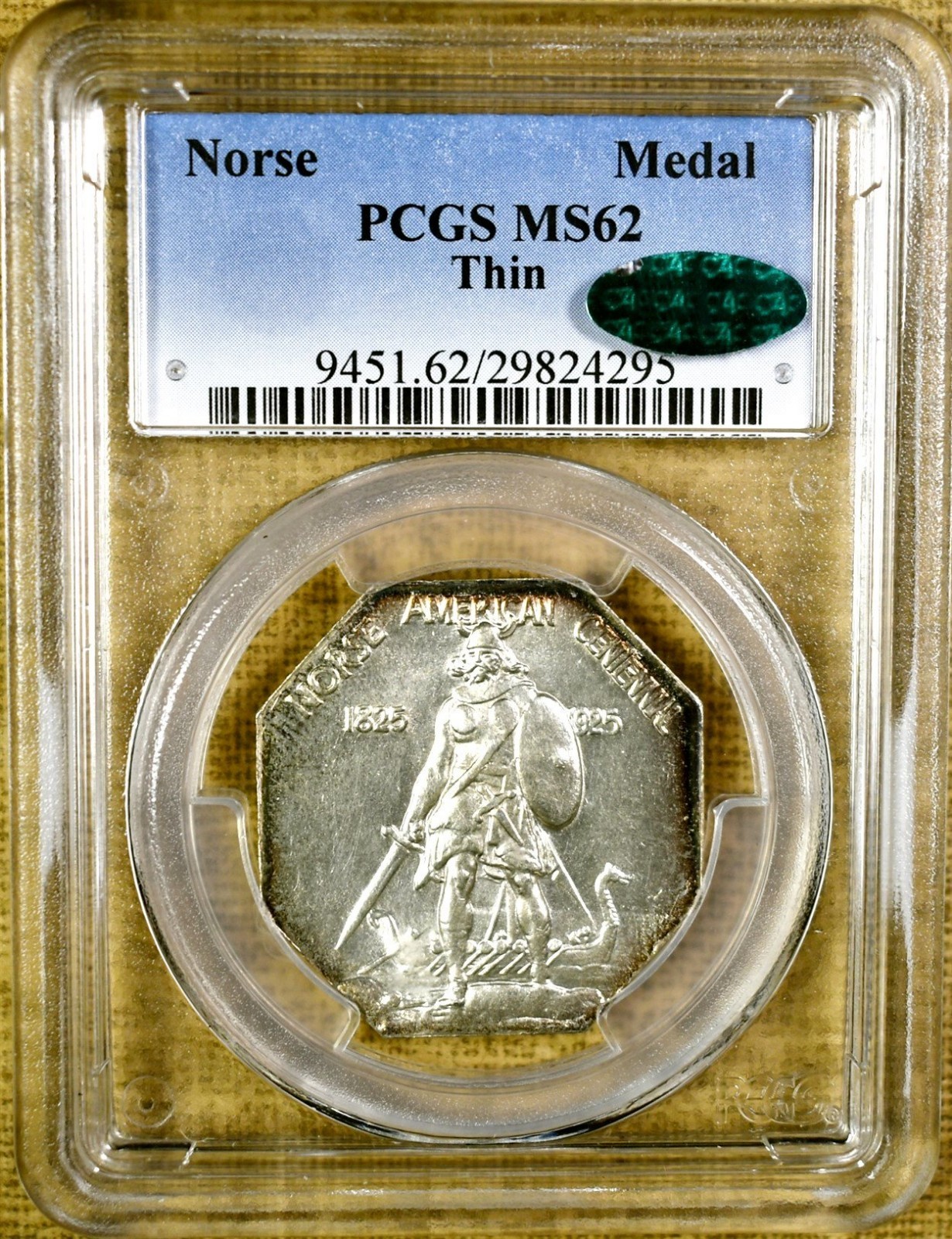 1925 PCGS MS62 Norse Thin American Silver Commemorative Medal - CAC Stickered