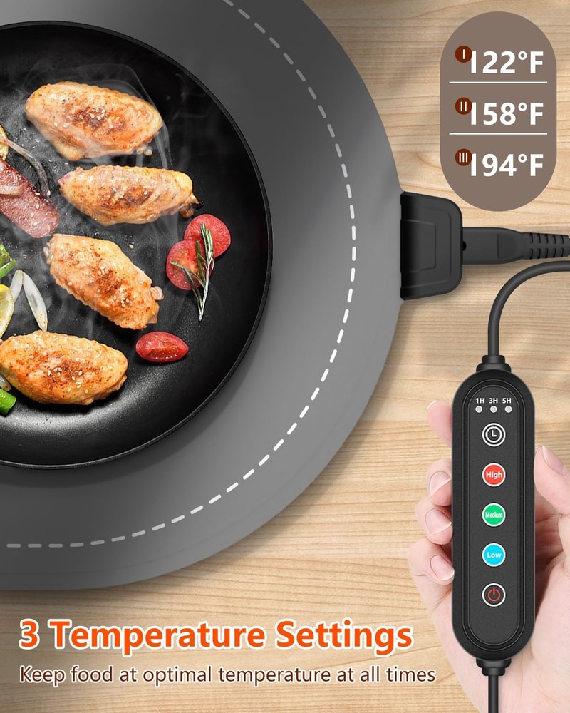 seenlast Warming Mat for Food with Adjustable Temperature Timer,10S Fast Heating