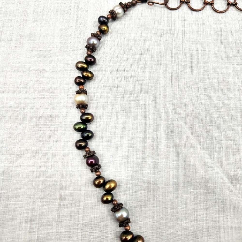 Multicolor Real Pearls and Copper Necklace