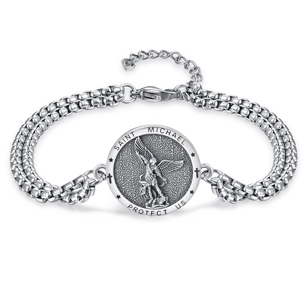 KINGWHYTE St Michael/St Christopher Bracelet Sterling Silver Men Adjustable B...