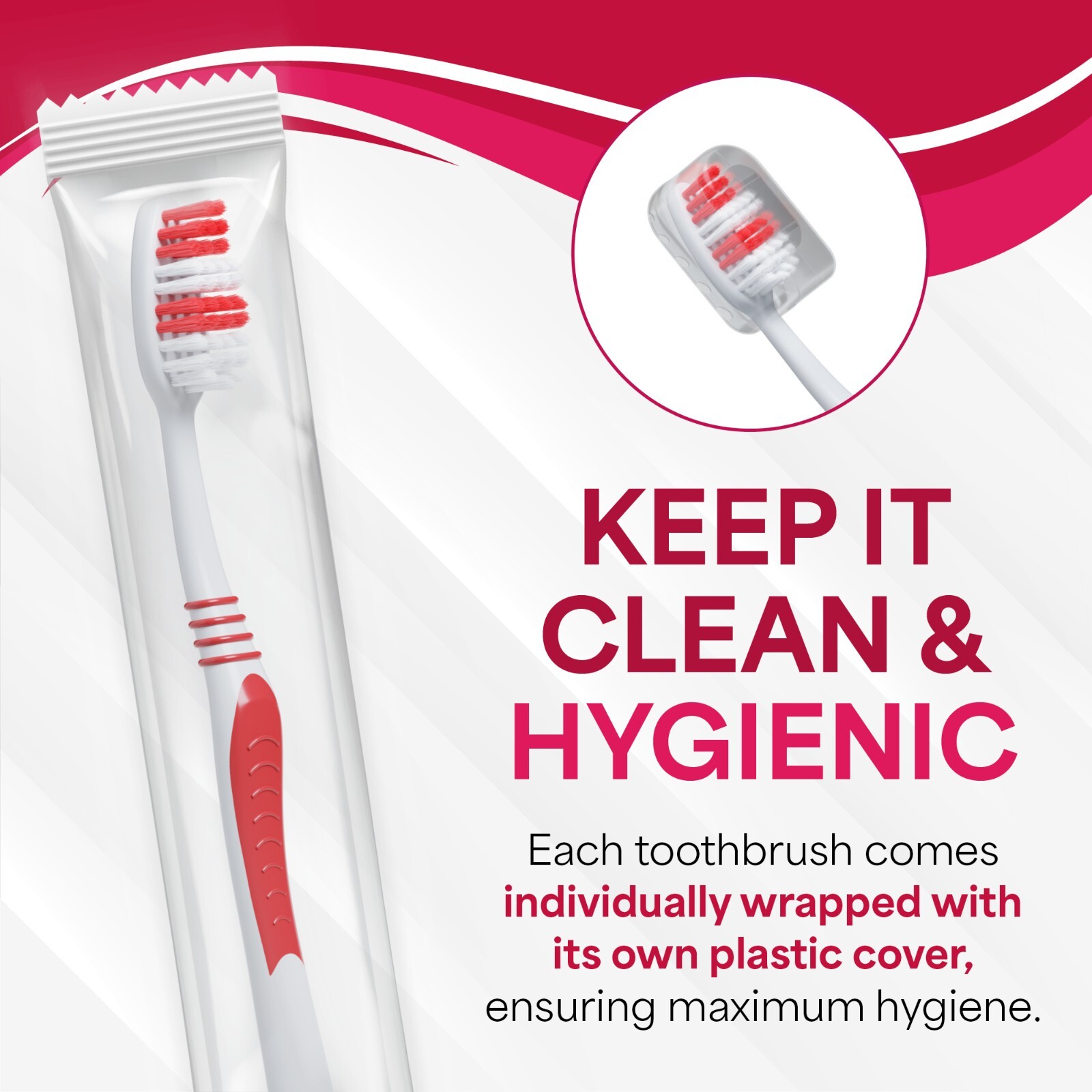 100 Bulk Toothbrushes + Caps, Individually Wrapped, Medium Soft "DAMAGED CARTON"