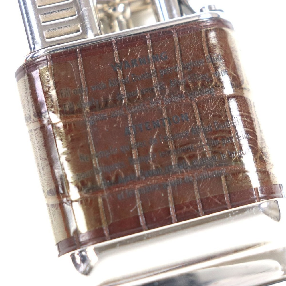 Working Dunhill Tabletop oil lighter brown silver Crocodile Unique without box