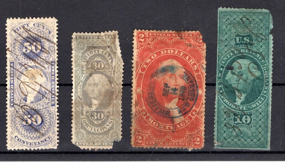 US Revenue stamps- First Issues-  4 varieties poor condition (C651)