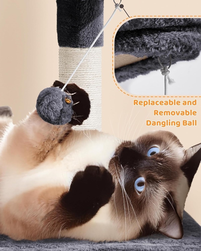 Stylish Cat Tree for All Breeds - Multi-Level 63'' Hammock & Scratching Posts