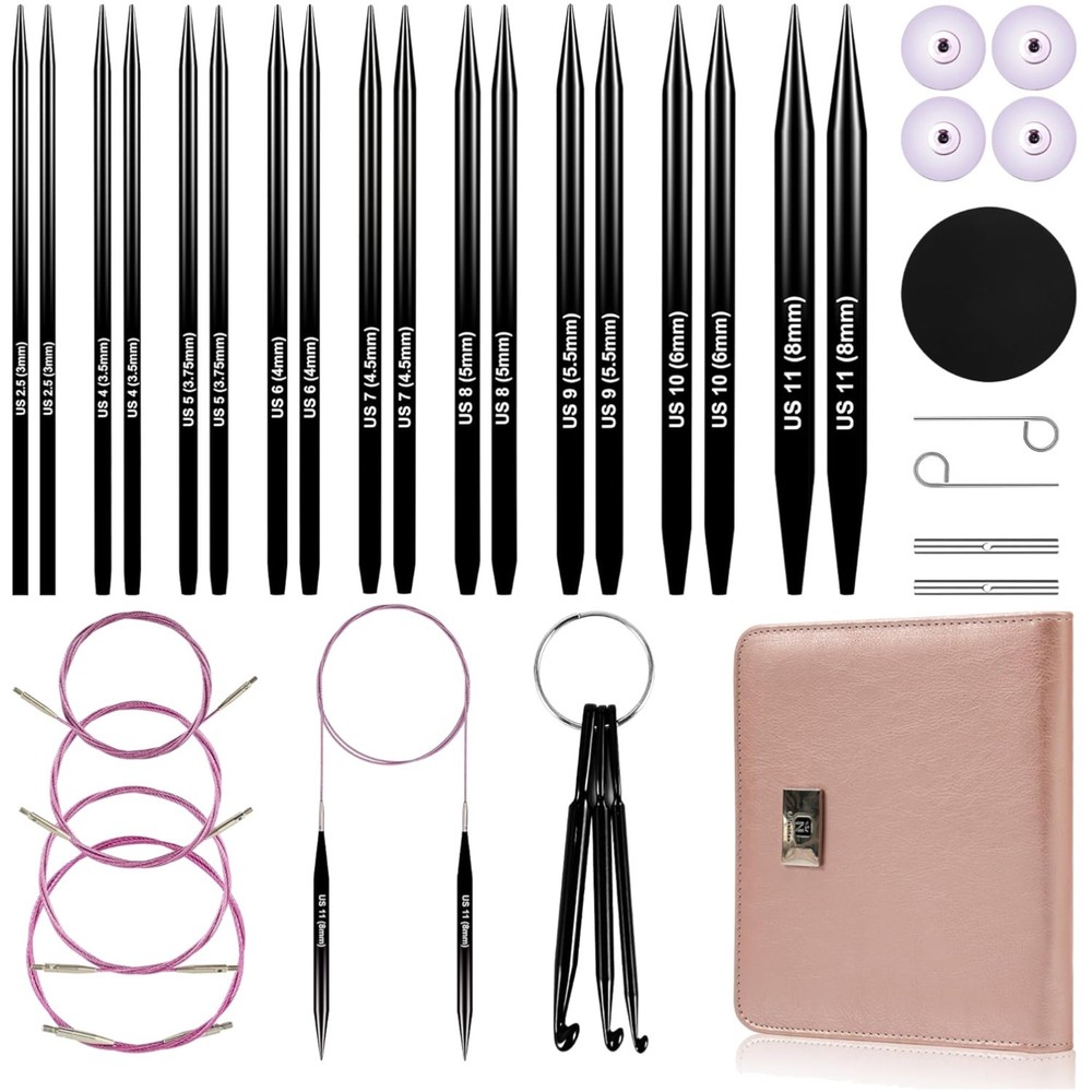 Elegant 9-Pair Interchangeable Circular Knitting Needles for Creative Projects