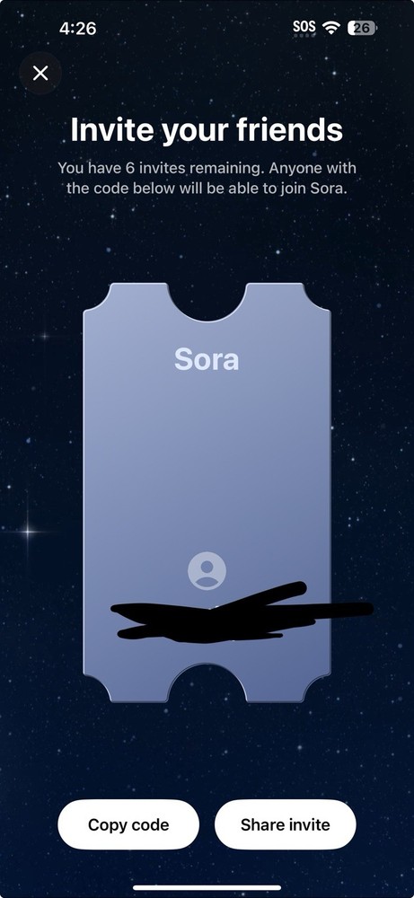 Sora Codes I Have 5 Left