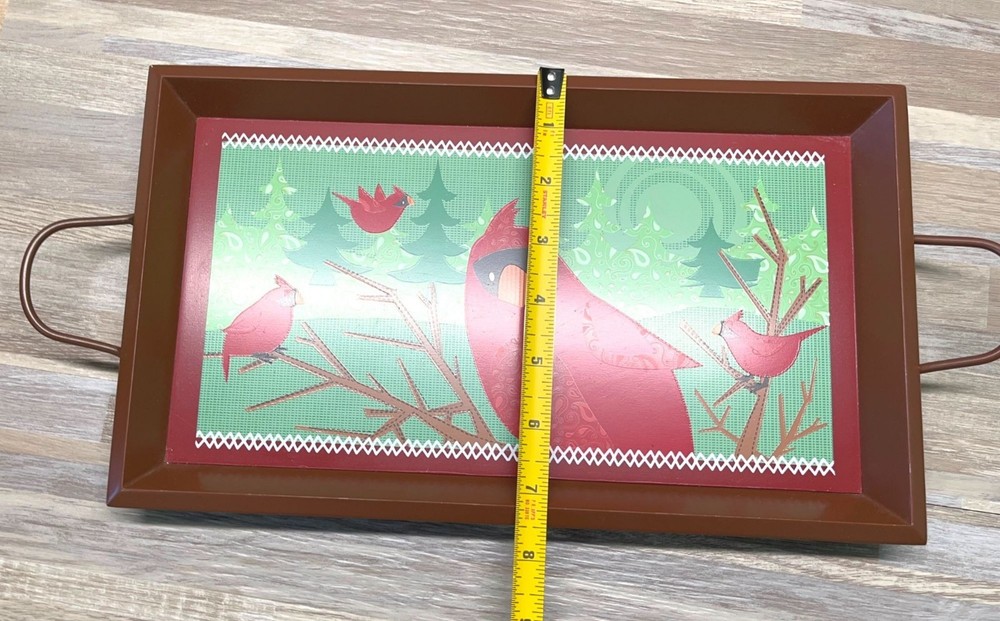 Gund Cardinal Bird Serving Tray Rectangular with Handles Christmas Decor