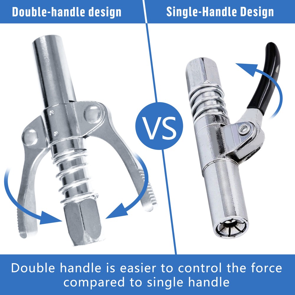 Grease Gun Coupler Double Handle Quick Release Lock On Coupling w/11.8" Hose