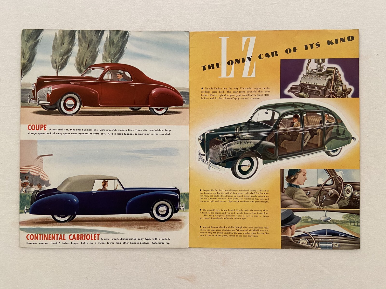 1940 LINCOLN ZEPHYR V-12 SALES BROCHURE ORIGINAL GOOD CONDITION INCL CONTINENTAL