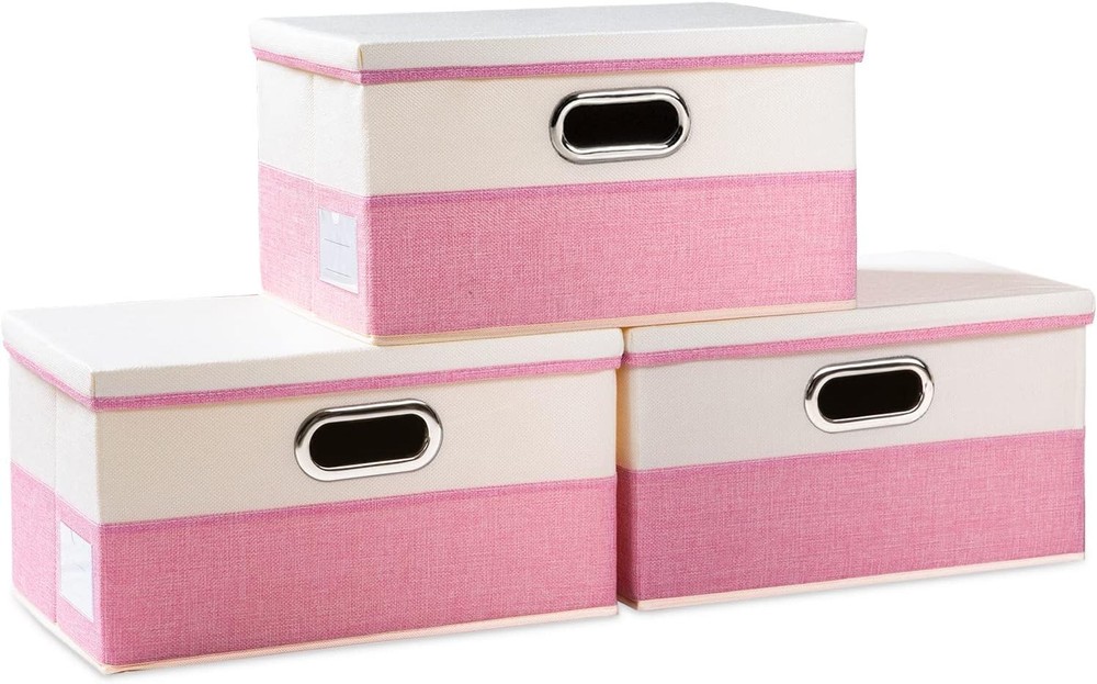 Large Foldable Storage Boxes W/ Lids [3-Pack] Fabric Collapsible Storage Bins