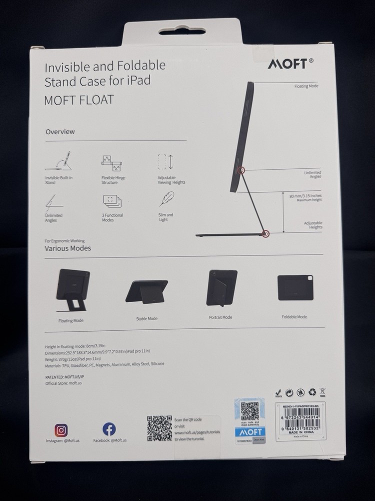 Moft Float Stand Case For iPad Pro 11” Gen 1/2/3/4 (2018-2022) Adjustable Angle