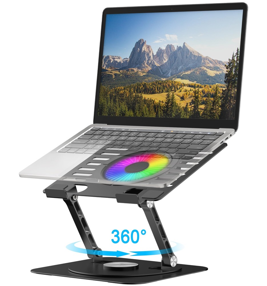 Laptop Standwith 360rotating Baseexternal Cooling Fanadjustable Rgb Lightingergo