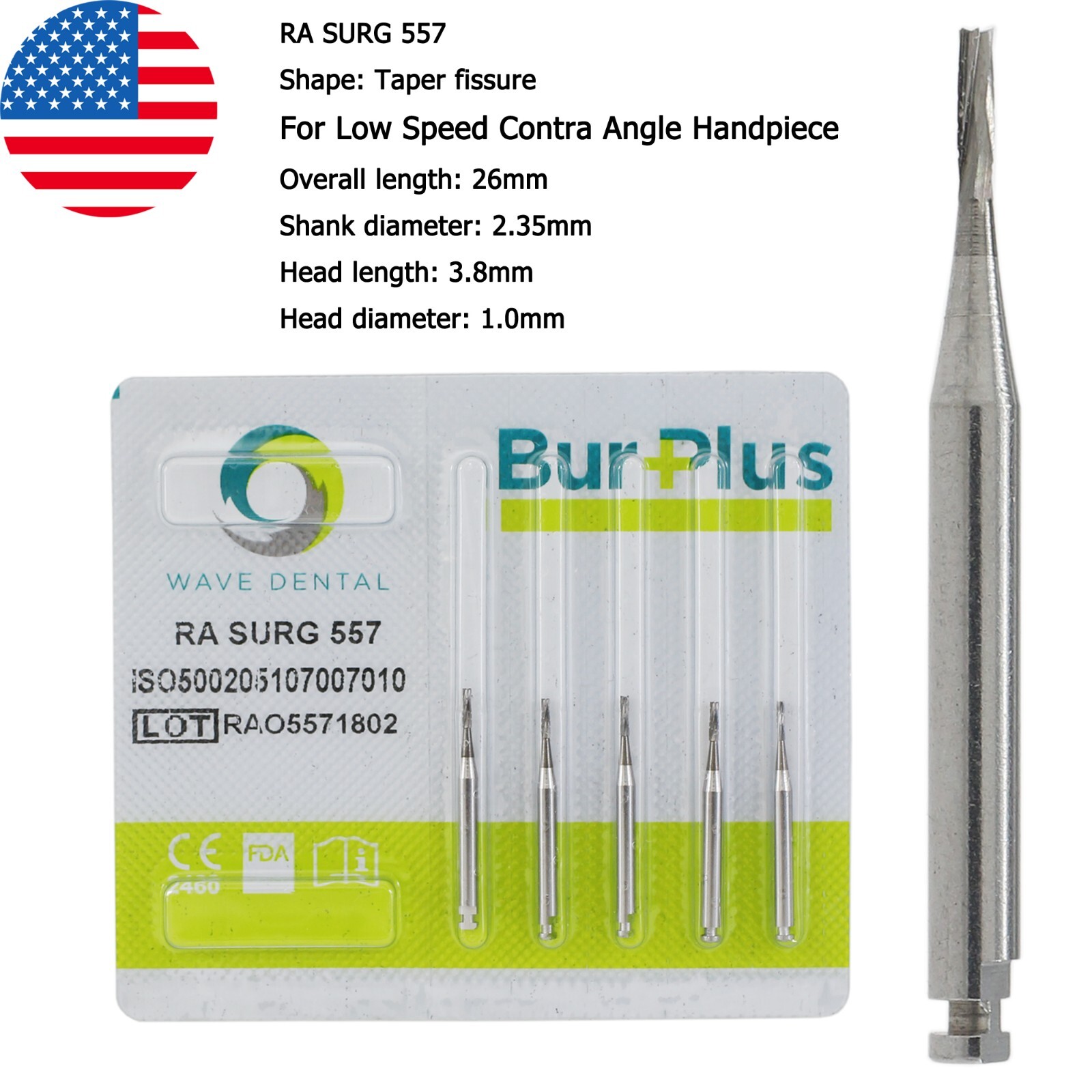 Wave Dental Carbide Burs Surgical Bur Latch 2.35mm RA SURG 2 4 6 8 Contra Angle