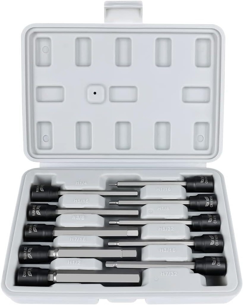 Extra Long Allen Wrench Hex Bit Socket Set (10 Pack) - Long 6" Hex Bit in 3/8" D