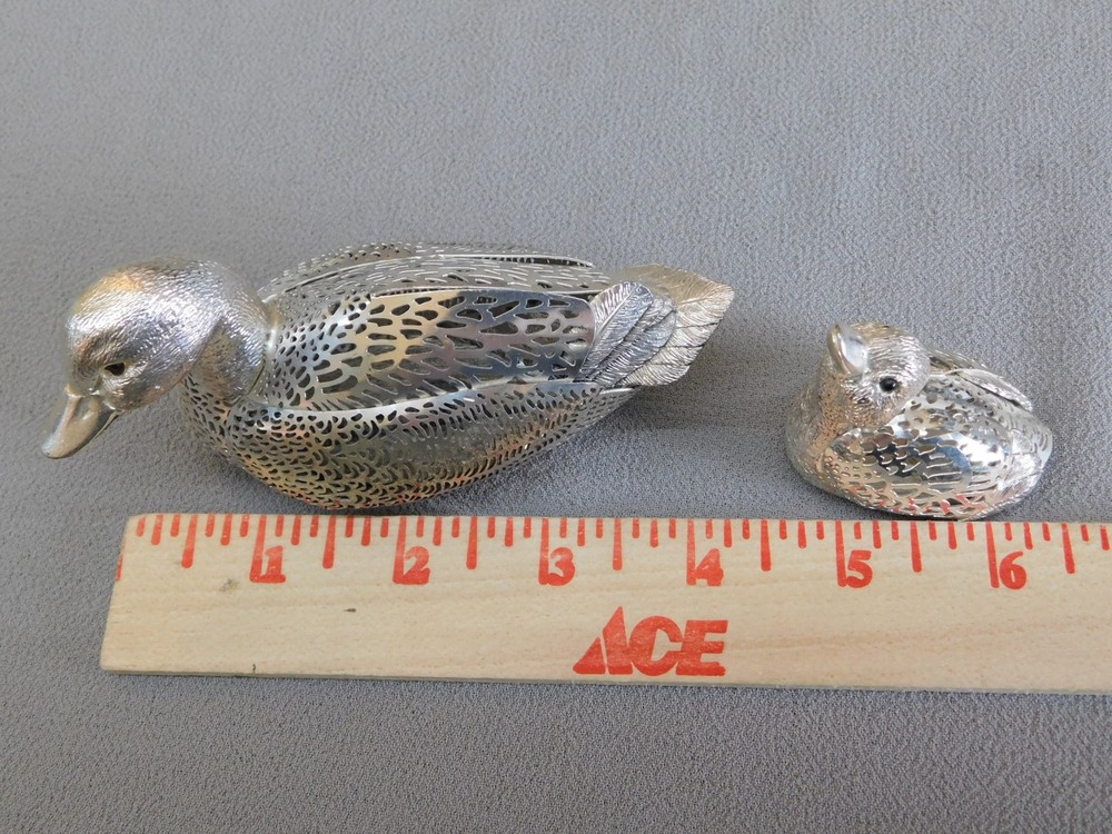 2 Christofle Lumiere D'Argent Silverplate Duck Figurines