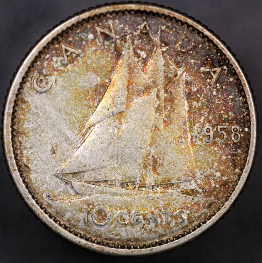 1958 CANADA SILVER DIME TONED- LOT AA 2810