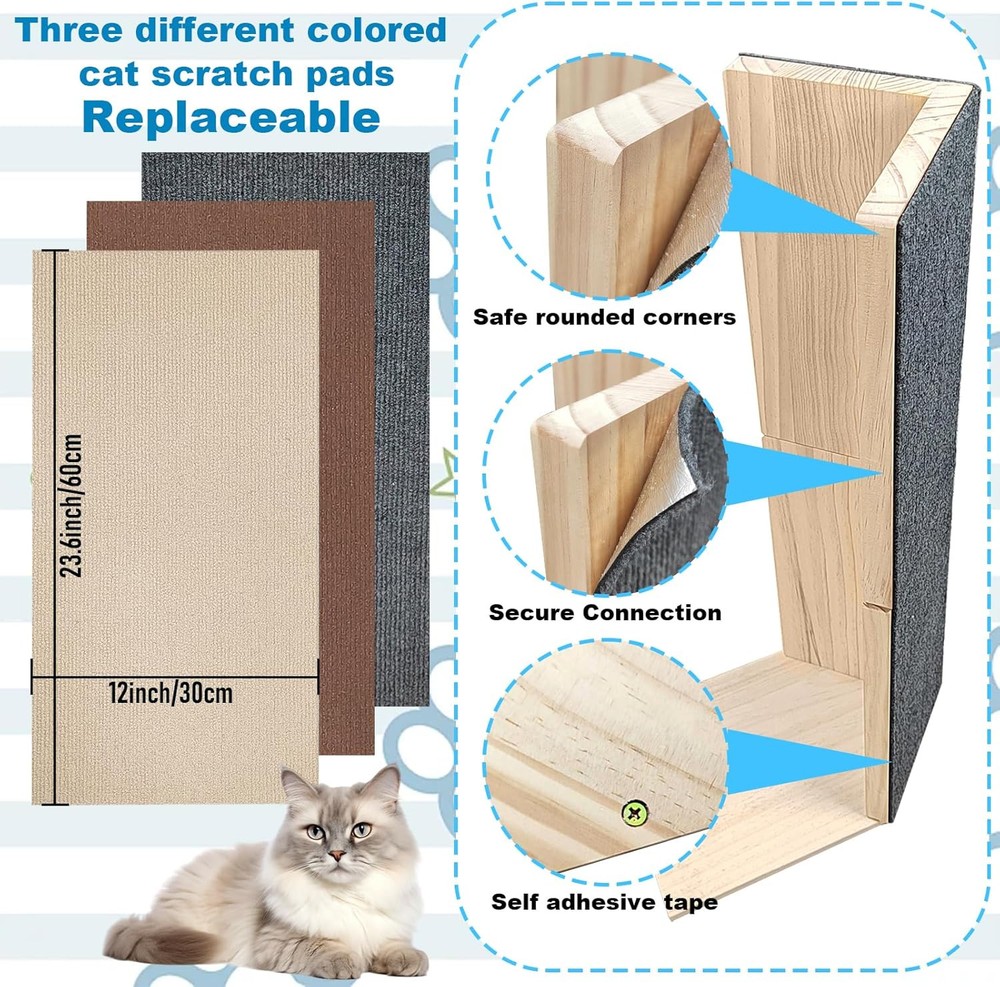 24" Tall Couch Corner Scratching Post with 3Pcs Replaceable 3 color
